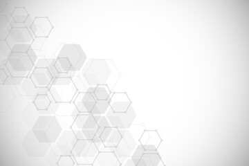 Abstract geometric background. Hexagons design for medical, science and digital technology. Molecular structure and molecule dna.