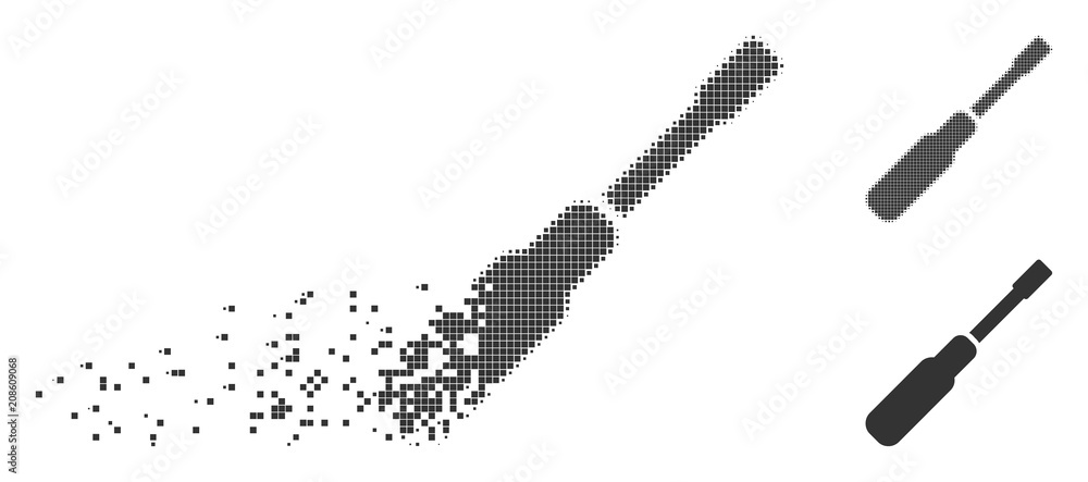 Poster grey vector screwdriver icon in dissolved, dotted halftone and undamaged whole variants. disappearin