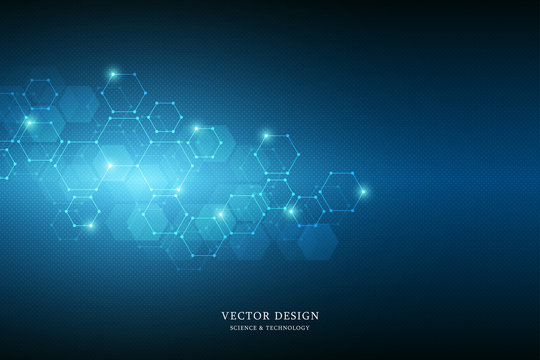 Science background with hexagons design. Geometric abstract background with molecular structure. Medical, science and technology concepts.