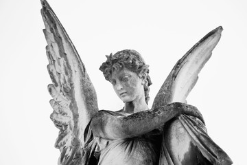 Vintage image of a sad angel. Retro stylized. (faith, religion, Christianity, death, immortality...