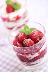 Dessert with raspberries