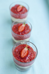 Pudding with chocolate and strawberries