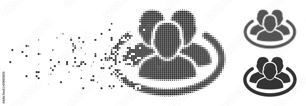 Poster grey vector social ring icon in dissolved, pixelated halftone and undamaged entire variants. disappe
