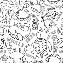 Marine sea fauna seamless background
