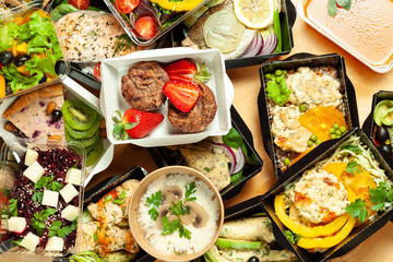 A lot of cardboard boxes with food