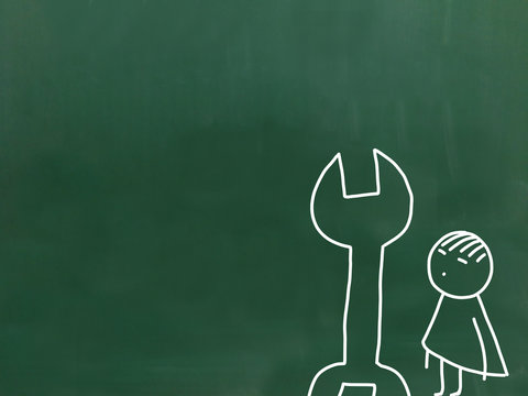 Illustration of child labour an green chalkboard.