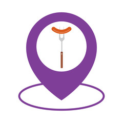 Food Location Icon Logo Design Element. Barbecue sausage icon map pointer. Vector illustration flat design. Isolated on white background.