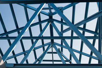 Structure of steel roof frame for building construction.