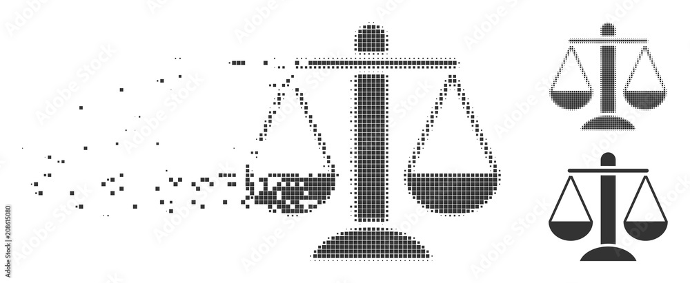 Poster grey vector weight scales icon in dissolved, pixelated halftone and undamaged solid versions. disapp
