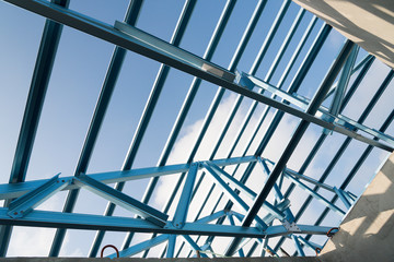 Structure of steel roof frame for building construction.