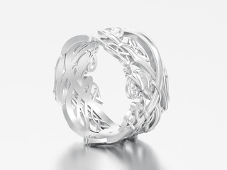 3D illustration exclusive silver engagement wedding band unique ring