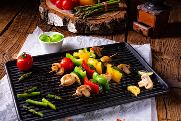 rustic vegetable shashlik with green asparagus and paprika