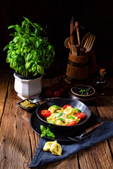 rustic spinach tortellini with cheese and cocktail cocktail tomatoes