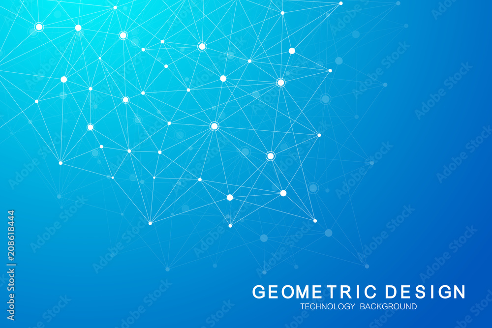 Poster Abstract polygonal background with connected lines and dots. Minimalistic geometric pattern. Molecule structure and communication. Graphic plexus background. Science, medicine, technology concept.