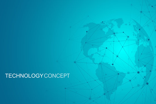 Global network connections with world map. Internet connection background. Abstract connection structure. Polygonal space background. Vector illustration.