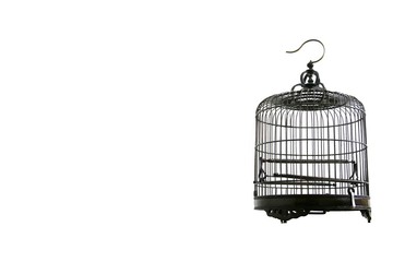Metal birdcage on a white background