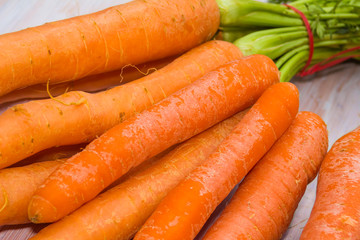 Fresh, raw, organic, bio, orange carrots. Healthy vegan vegetarian vegetable food 