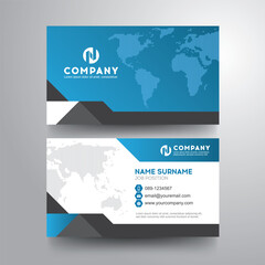 Modern business card with geometric world map blue gray color