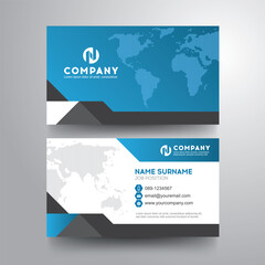Modern business card with geometric world map blue gray color
