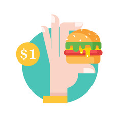 Hamburger. Delicious fast food. Vector illustration.