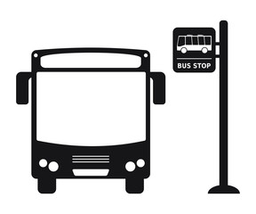 Bus icon and bus stop sign, vector