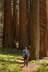 Mother with infant visit Sequoia national park in California, USA