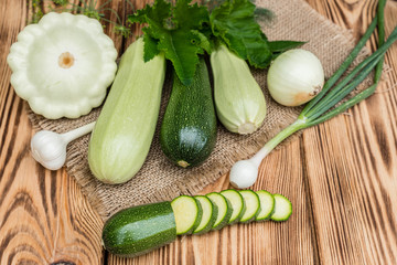 The ripened vegetable marrows, zucchini and bush pumpkins are prepared as ingredients for preparation of healthy food. It can be used as a background