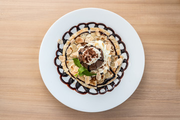 Dessert menu with baked roti and chocolate ice cream