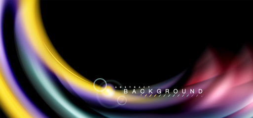 Color shiny light effects on black, liquid style multicolored wavy shape