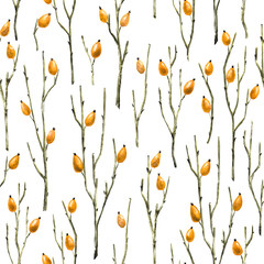 Seamless Botanical Pattern with Briar Branches in Asian Style.