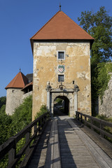 Fototapeta na wymiar Entrance to Ozalj medival castle in town Ozalj, Croatia first mention of it dates from 1244