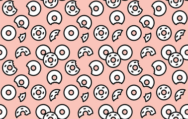 Seamless donuts pattern,
seamless vector print with various donuts, including bitten, abstract decorative background on a theme of food, baking, holiday, party