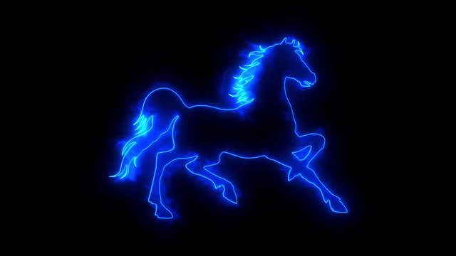Blue Neon Horse Running in the Wind Animated Logo Loopable