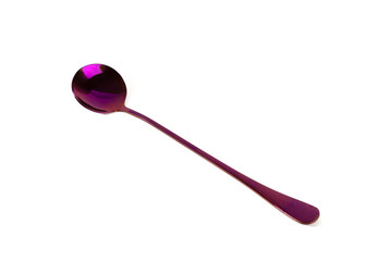 Colorful purple stainless steel spoon isolated on white background