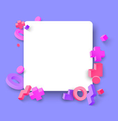 Lilac and white background with pink geometric 3d figures.