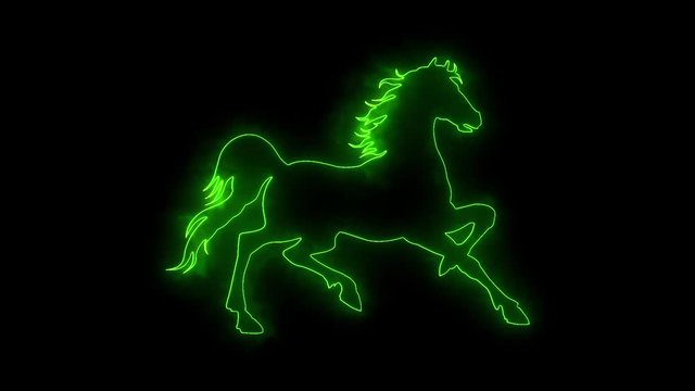 Green Neon Horse Running in the Wind Animated Logo Loopable