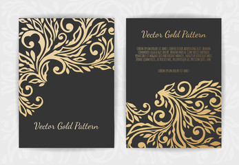 Set of Black and Gold Design Templates for Brochures, Flyers, Logo, Banners. Abstract Modern Backgrounds.