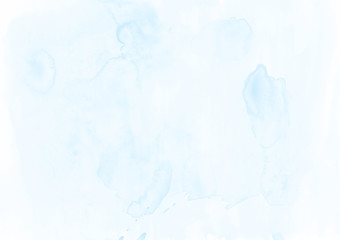 Abstract white-blue watercolor background. The color splashing on the paper. It is a hand drawn.