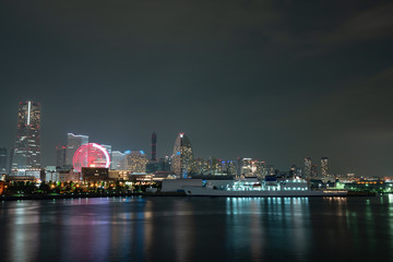 Obraz premium Nightview of Minato Mirai area of Yokohama City (横浜みなとみらい地区夜景)in Kanagawa, Japan.