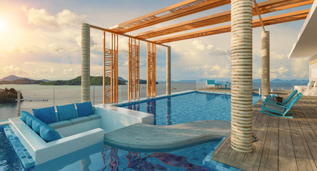 Beach house,Clear blue concept,3d rendering