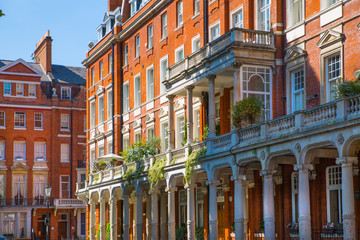 London, UK. Residential aria of Kensington and Chelsea. Cadogan gate with row of periodic buildings. Luxury property in the centre of London.