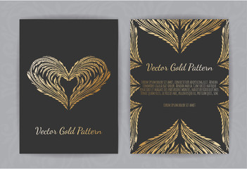 Gold vintage greeting card on a black background. Luxury ornament template.