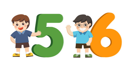 Back to School. Vector illustration set of school kids and colorful number shaped.