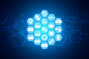 Technology icons concept , hexagon integrated
