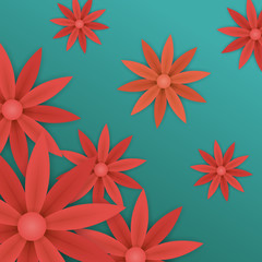 spring or summer floral wallpaper. paper flowers on blue background. plant elements for gift or present cards templates.