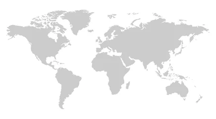 Foto op Canvas één kleur grijze wereldkaart geïsoleerd op transparante achtergrond. Wereld vectorillustratie © koblizeek