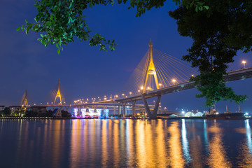 Bhumibol Bridge at night