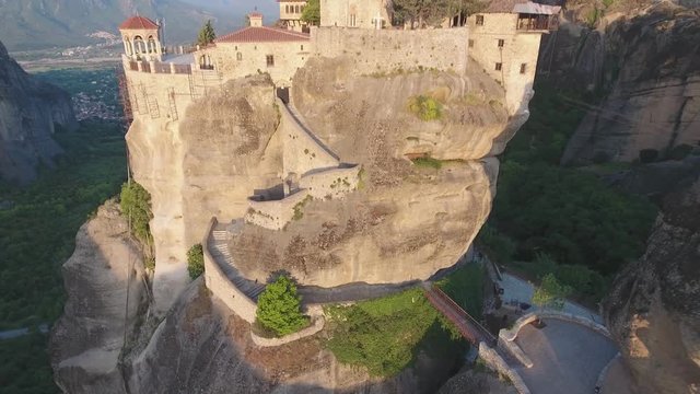 Drone view of Varlaam Monastery & Meteora rocks in Greece