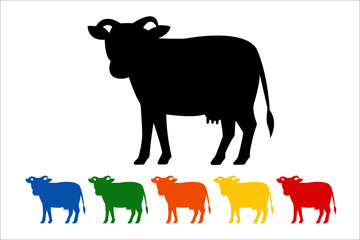 Cow icon, black silhouette on white background
