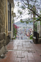 Fototapeta premium View of the street at Plaza de la Soledad in Oaxaca, Mexico